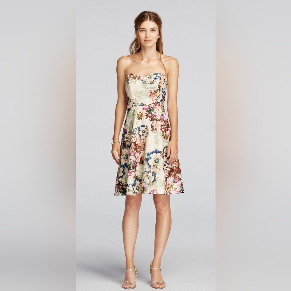 David's Bridal Strapless Floral Lace Dress With Full Skirt Size 2